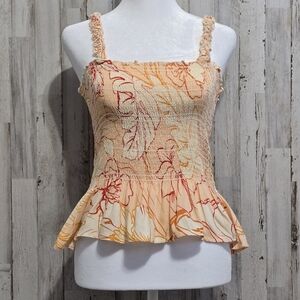 Patrons of Peace Size Small Peach Orange White Tropical Peplum Cropped Top